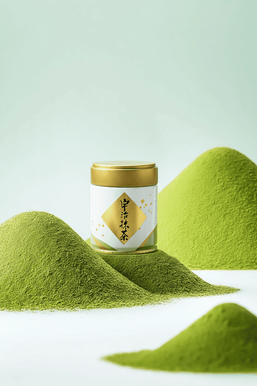 抹茶缶とパウダーの山々によるアート表現｜PIX HUBスタジオ